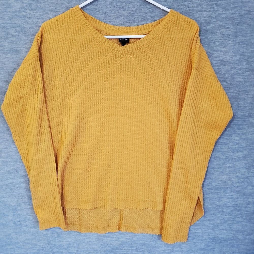 Art Class Sweater Womens XL Yellow Knit V neck Pullover